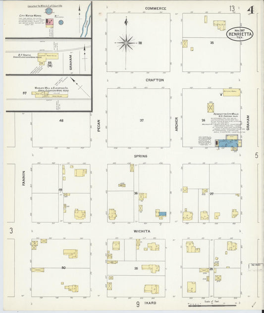 Sanborn Fire Insurance Map from Henrietta, Clay County, Texas (1907), Sheet #0004 - Historic Sanborn Fire Insurance Map Print, vintage old map wall art, antique decor, genealogy gift, Texas Texas map