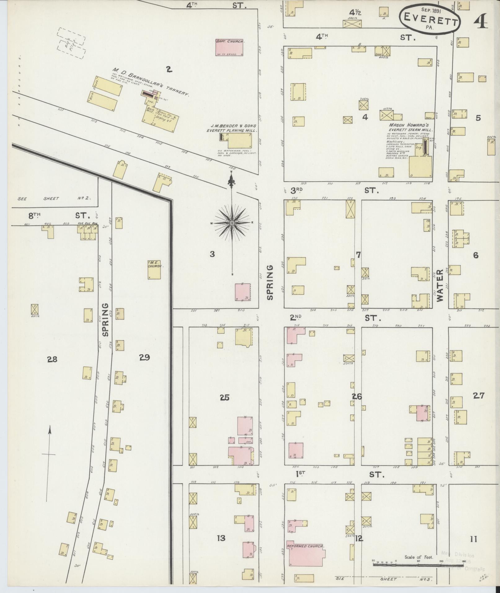 Sanborn Fire Insurance Map from Everett, Bedford County, Pennsylvania (1891), Sheet #0004 - Historic Sanborn Fire Insurance Map Print, vintage old map wall art, antique decor, genealogy gift, Pennsylvania Pennsylvania map