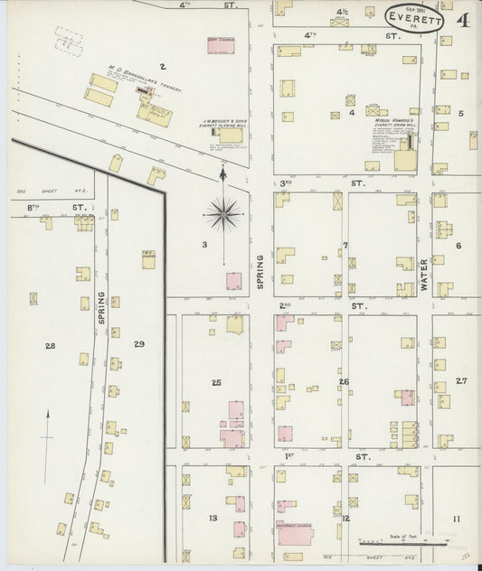 Sanborn Fire Insurance Map from Everett, Bedford County, Pennsylvania (1891), Sheet #0004 - Historic Sanborn Fire Insurance Map Print, vintage old map wall art, antique decor, genealogy gift, Pennsylvania Pennsylvania map