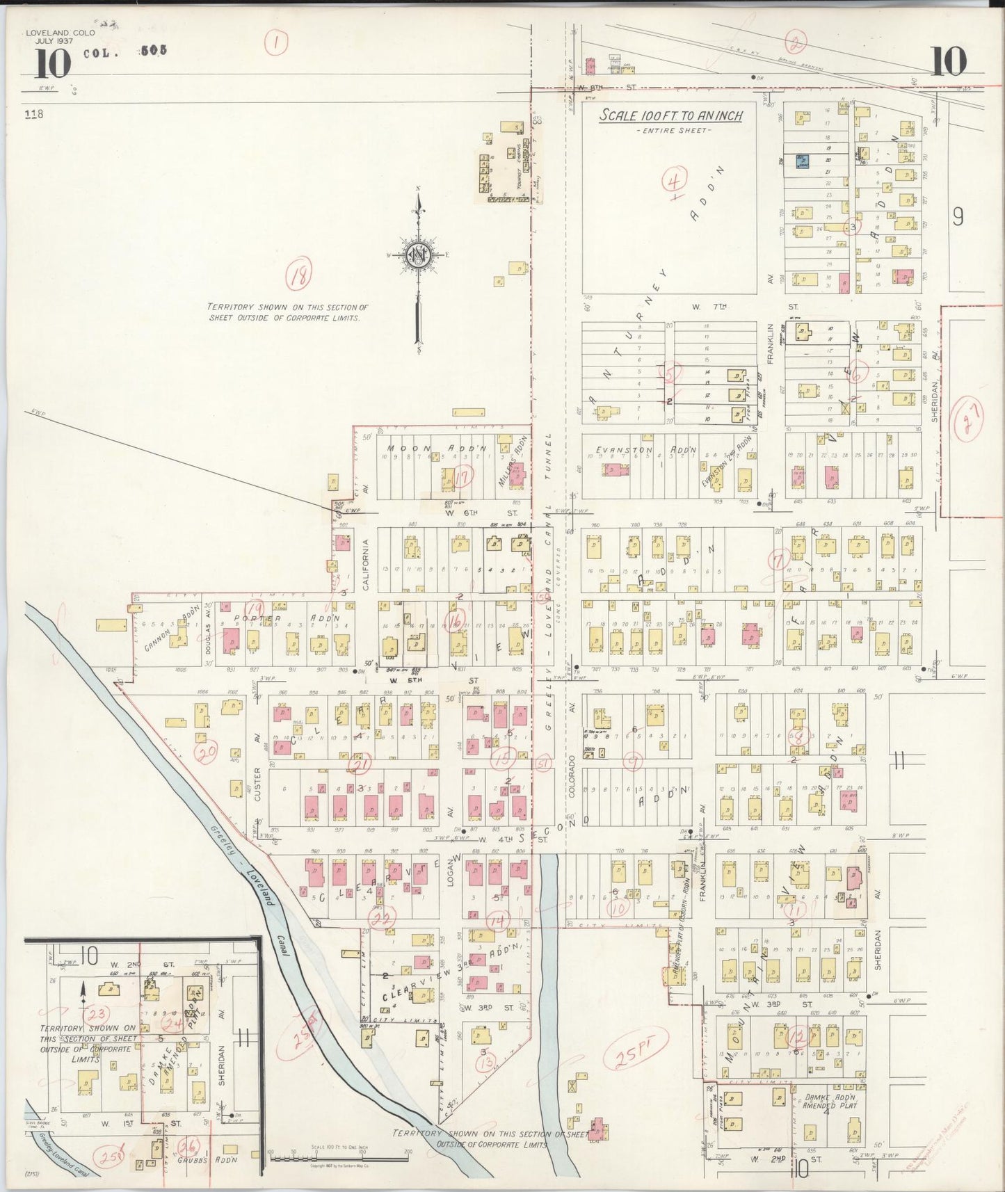 Sanborn Fire Insurance Map from Loveland, Larimer County, Colorado (1946), Sheet #0010 - Complete Map Set gallery image, historic Sanborn map, vintage wall art, Colorado Colorado