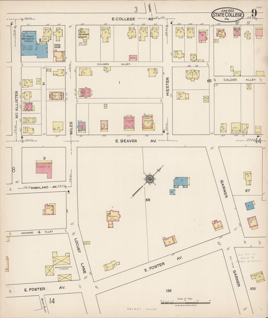 Sanborn Fire Insurance Map from State College, Centre County, Pennsylvania (1922), Sheet #0009 - Historic Sanborn Fire Insurance Map Print, vintage old map wall art, antique decor, genealogy gift, Pennsylvania Pennsylvania map