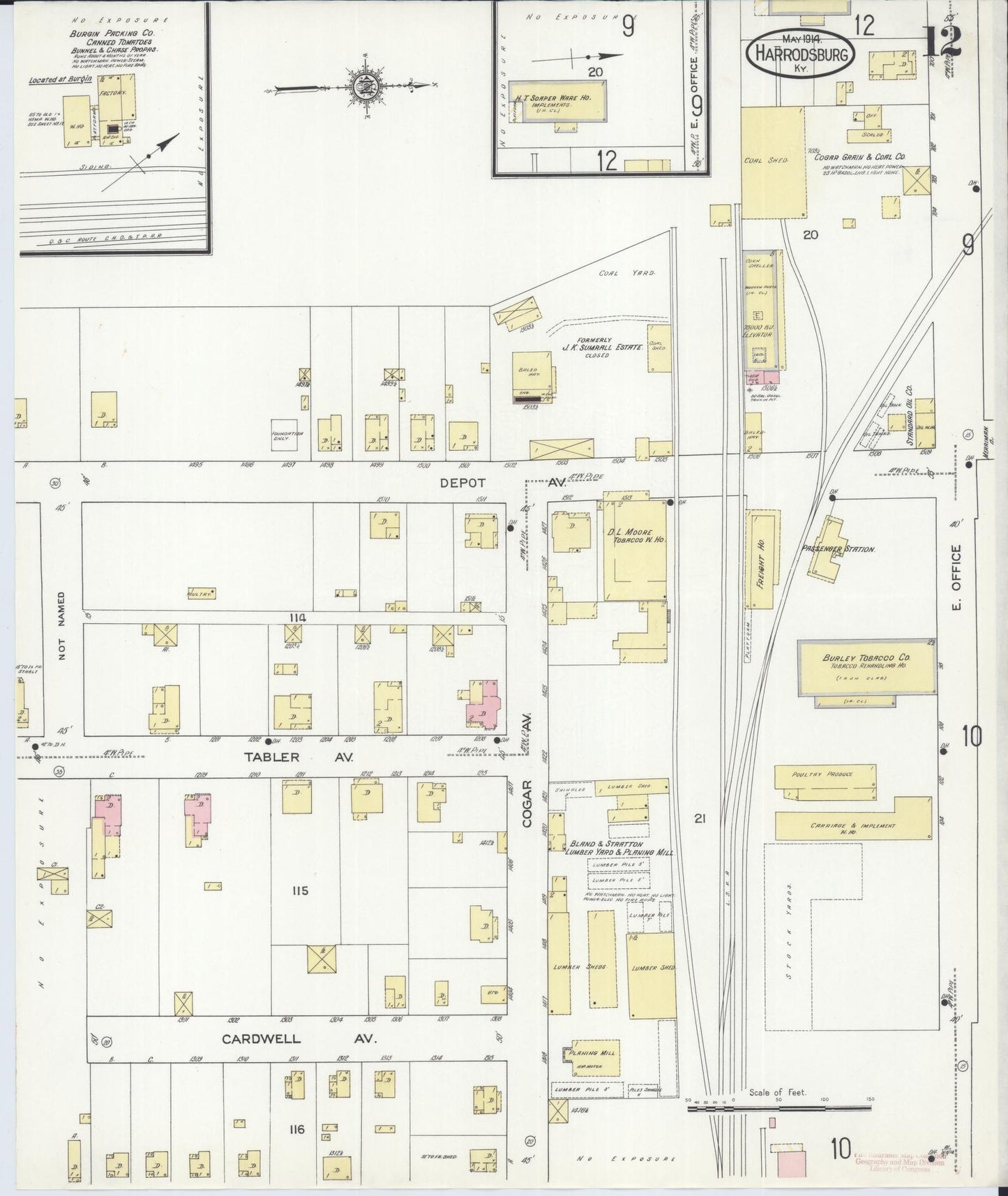 Sanborn Fire Insurance Map from Harrodsburg, Mercer County, Kentucky (1914), Sheet #0012 - Complete Map Set gallery image, historic Sanborn map, vintage wall art, Kentucky Kentucky
