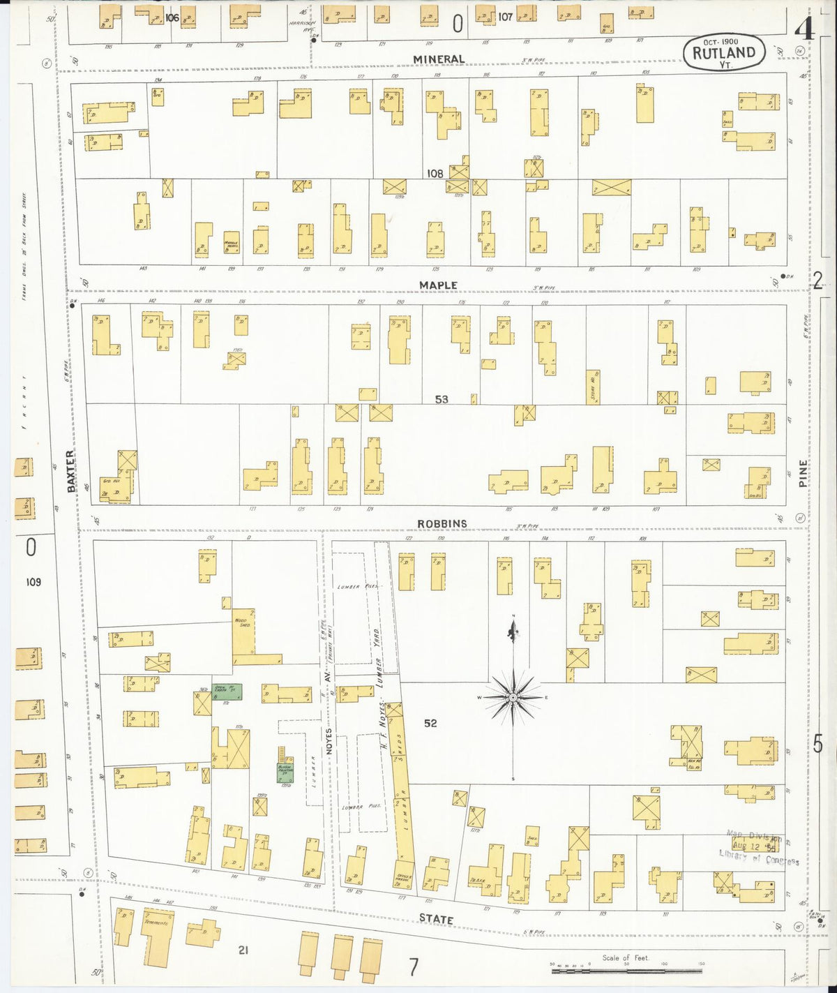 Sanborn Fire Insurance Map from Rutland, Rutland County, Vermont (1900), Sheet #0004 - Complete Map Set gallery image, historic Sanborn map, vintage wall art, Vermont Vermont
