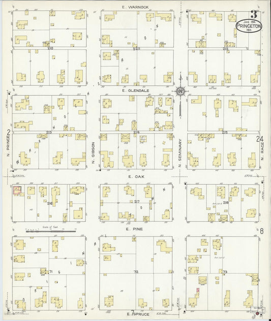 Sanborn Fire Insurance Map from Princeton, Gibson County, Indiana (1914), Sheet #0003 - Historic Sanborn Fire Insurance Map Print, vintage old map wall art, antique decor, genealogy gift, Indiana Indiana map