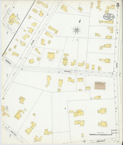 Sanborn Fire Insurance Map from Franklin, Norfolk County, Massachusetts (1904), Sheet #0005 - Historic Sanborn Fire Insurance Map Print, vintage old map wall art, antique decor, genealogy gift, Massachusetts Massachusetts map