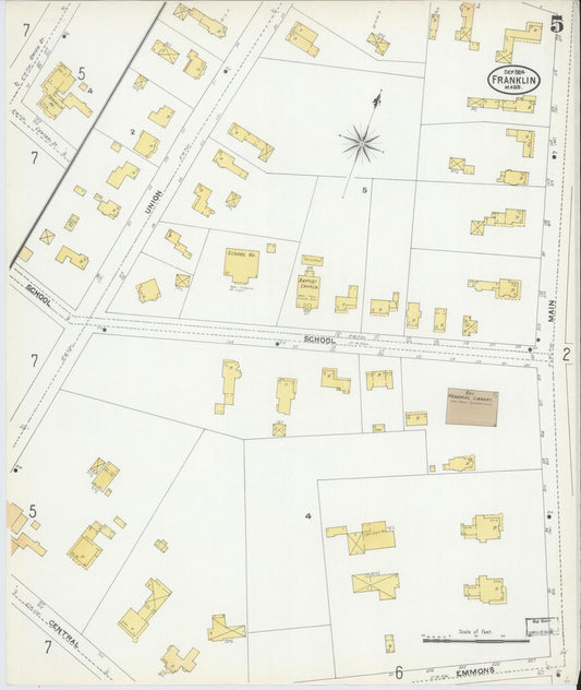 Sanborn Fire Insurance Map from Franklin, Norfolk County, Massachusetts (1904), Sheet #0005 - Historic Sanborn Fire Insurance Map Print, vintage old map wall art, antique decor, genealogy gift, Massachusetts Massachusetts map