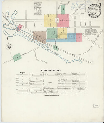 Sanborn Fire Insurance Map from Bath, Steuben County, New York (1898), Sheet #0001 - Complete Map Set gallery image, historic Sanborn map, vintage wall art, New York New York