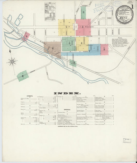 Sanborn Fire Insurance Map from Bath, Steuben County, New York (1898), Sheet #0001 - Complete Map Set gallery image, historic Sanborn map, vintage wall art, New York New York