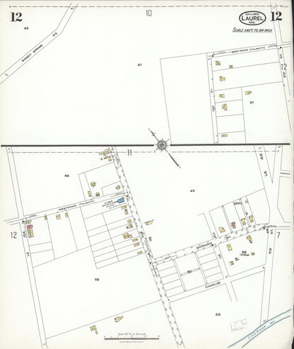 Sanborn Fire Insurance Map from Laurel, Prince Georges County, Maryland (1923), Sheet #0012 - Complete Map Set gallery image, historic Sanborn map, vintage wall art, Maryland Maryland