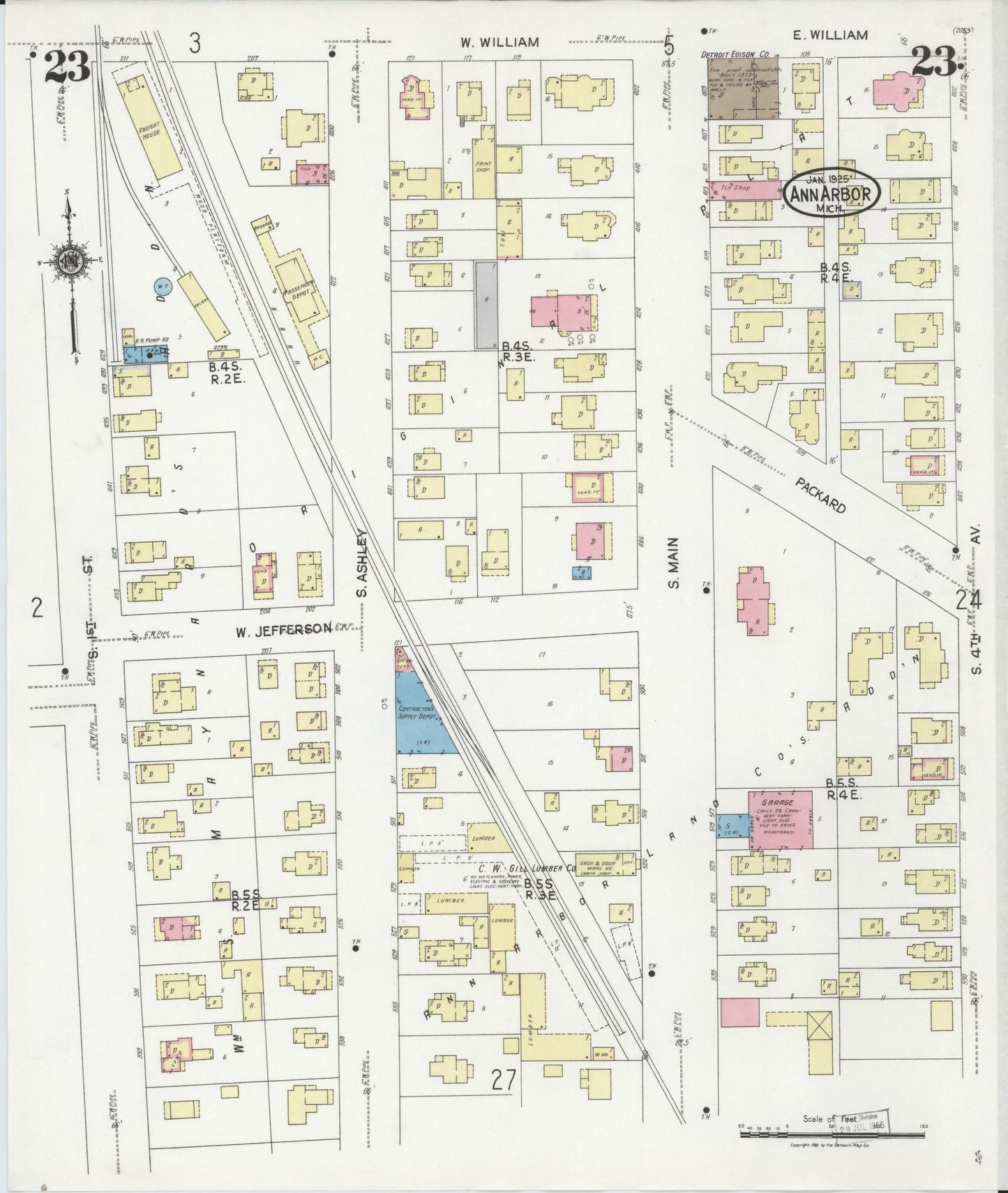 Sanborn Fire Insurance Map from Ann Arbor, Washtenaw County, Michigan (1925), Sheet #0023 - Historic Sanborn Fire Insurance Map Print, vintage old map wall art, antique decor, genealogy gift, Michigan Michigan map