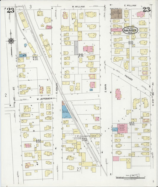Sanborn Fire Insurance Map from Ann Arbor, Washtenaw County, Michigan (1925), Sheet #0023 - Historic Sanborn Fire Insurance Map Print, vintage old map wall art, antique decor, genealogy gift, Michigan Michigan map
