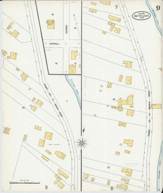 Sanborn Fire Insurance Map from Bay Saint Louis, Hancock County, Mississippi (1904), Sheet #0009 - Historic Sanborn Fire Insurance Map Print, vintage old map wall art, antique decor, genealogy gift, Mississippi Mississippi map