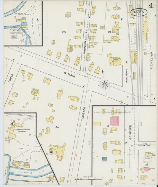 Sanborn Fire Insurance Map from Avon, Livingston County, New York (1893), Sheet #0004 - Historic Sanborn Fire Insurance Map Print, vintage old map wall art, antique decor, genealogy gift, New York New York map