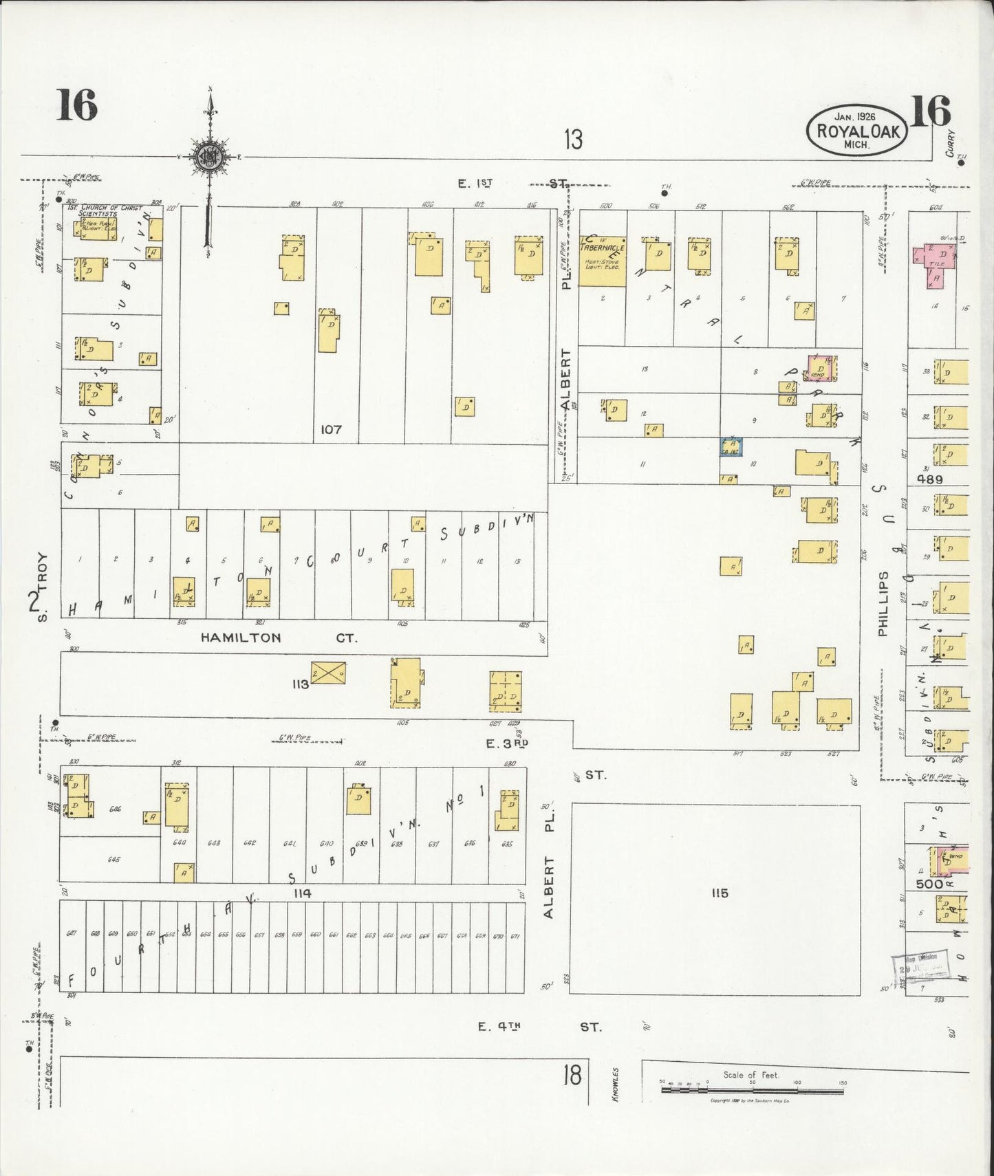 Sanborn Fire Insurance Map from Royal Oak, Oakland County, Michigan (1926), Sheet #0016 - Complete Map Set gallery image, historic Sanborn map, vintage wall art, Michigan Michigan