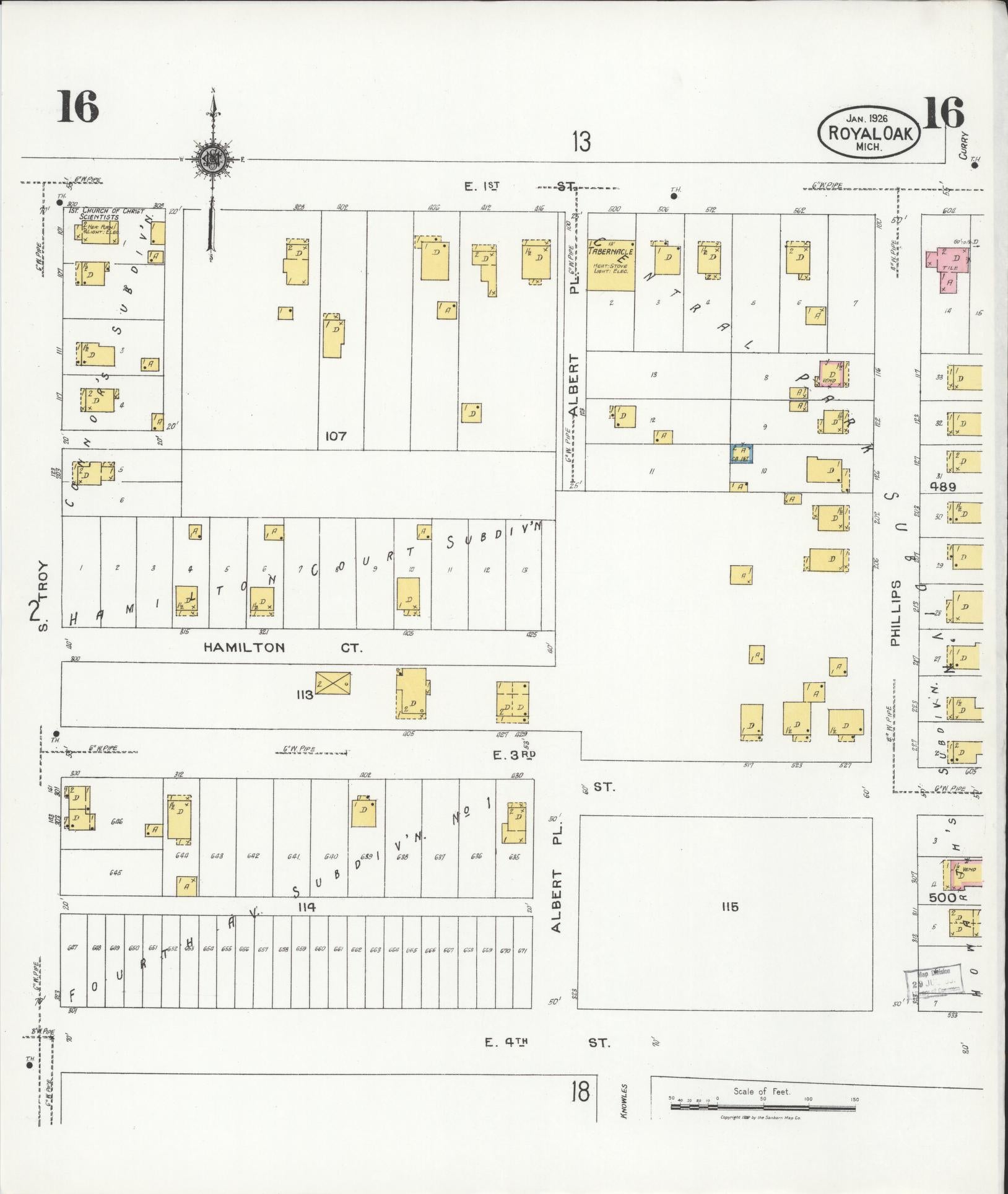 Sanborn Fire Insurance Map from Royal Oak, Oakland County, Michigan (1926), Sheet #0016 - Complete Map Set gallery image, historic Sanborn map, vintage wall art, Michigan Michigan