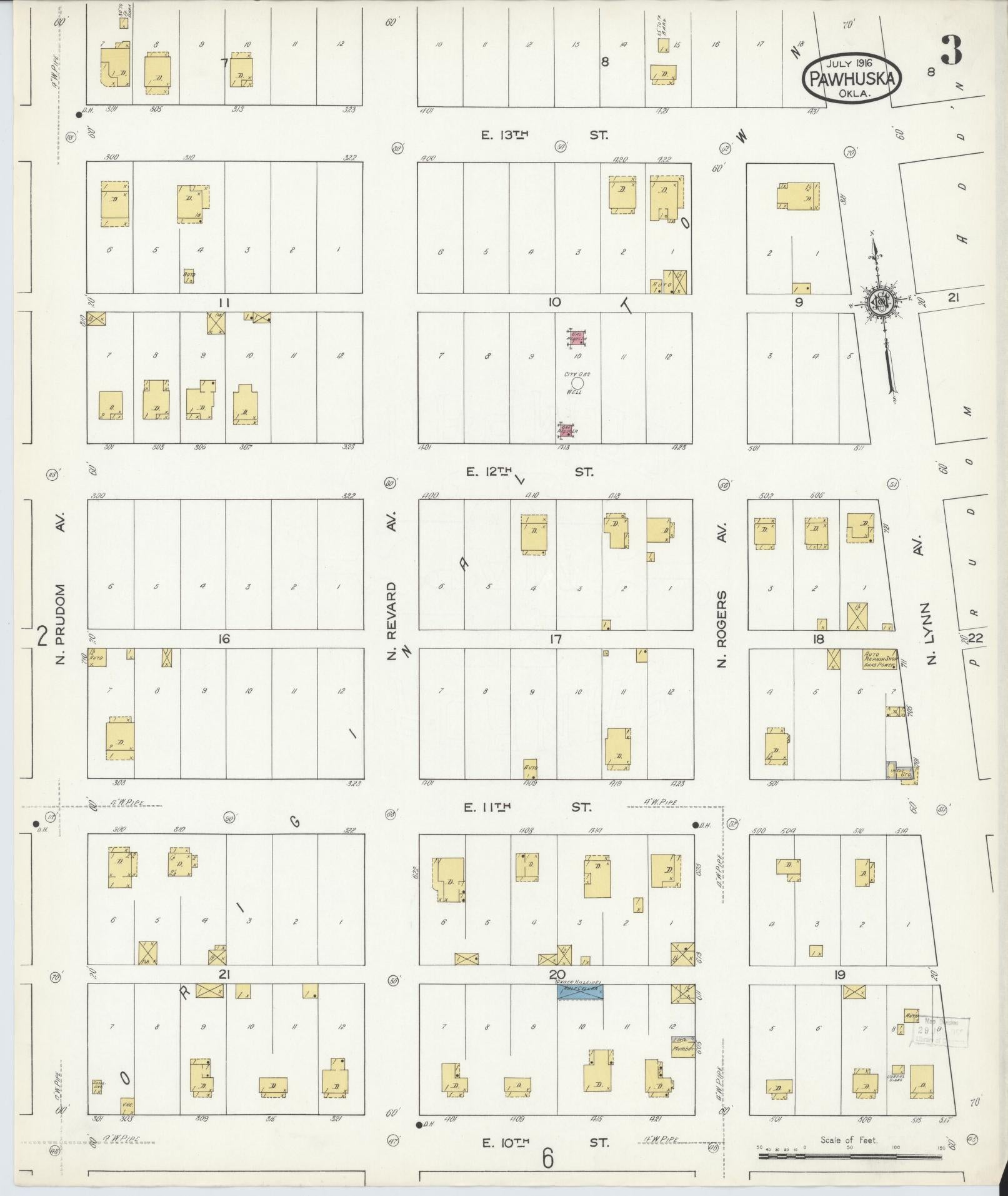 Sanborn Fire Insurance Map from Pawhuska, Osage County, Oklahoma (1916), Sheet #0003 - Complete Map Set gallery image, historic Sanborn map, vintage wall art, Oklahoma Oklahoma