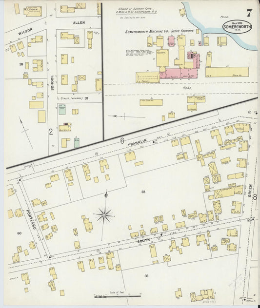 Sanborn Fire Insurance Map from Somersworth, Strafford County, New Hampshire (1898), Sheet #0007 - Historic Sanborn Fire Insurance Map Print, vintage old map wall art, antique decor, genealogy gift, New Hampshire New Hampshire map