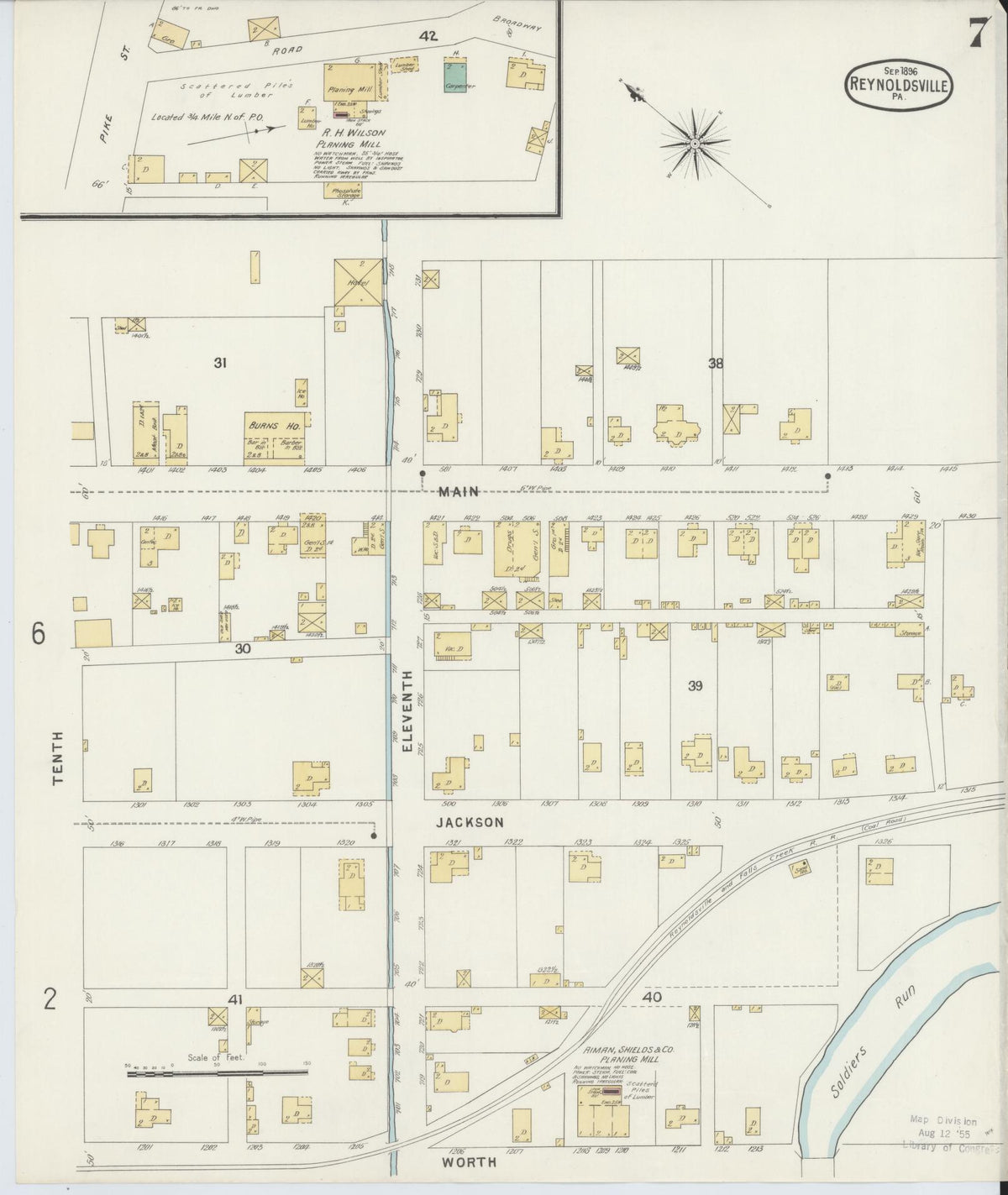 Sanborn Fire Insurance Map from Reynoldsville, Jefferson County, Pennsylvania (1896), Sheet #0007 - Historic Sanborn Fire Insurance Map Print, vintage old map wall art, antique decor, genealogy gift, Pennsylvania Pennsylvania map