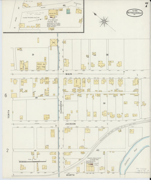 Sanborn Fire Insurance Map from Reynoldsville, Jefferson County, Pennsylvania (1896), Sheet #0007 - Historic Sanborn Fire Insurance Map Print, vintage old map wall art, antique decor, genealogy gift, Pennsylvania Pennsylvania map