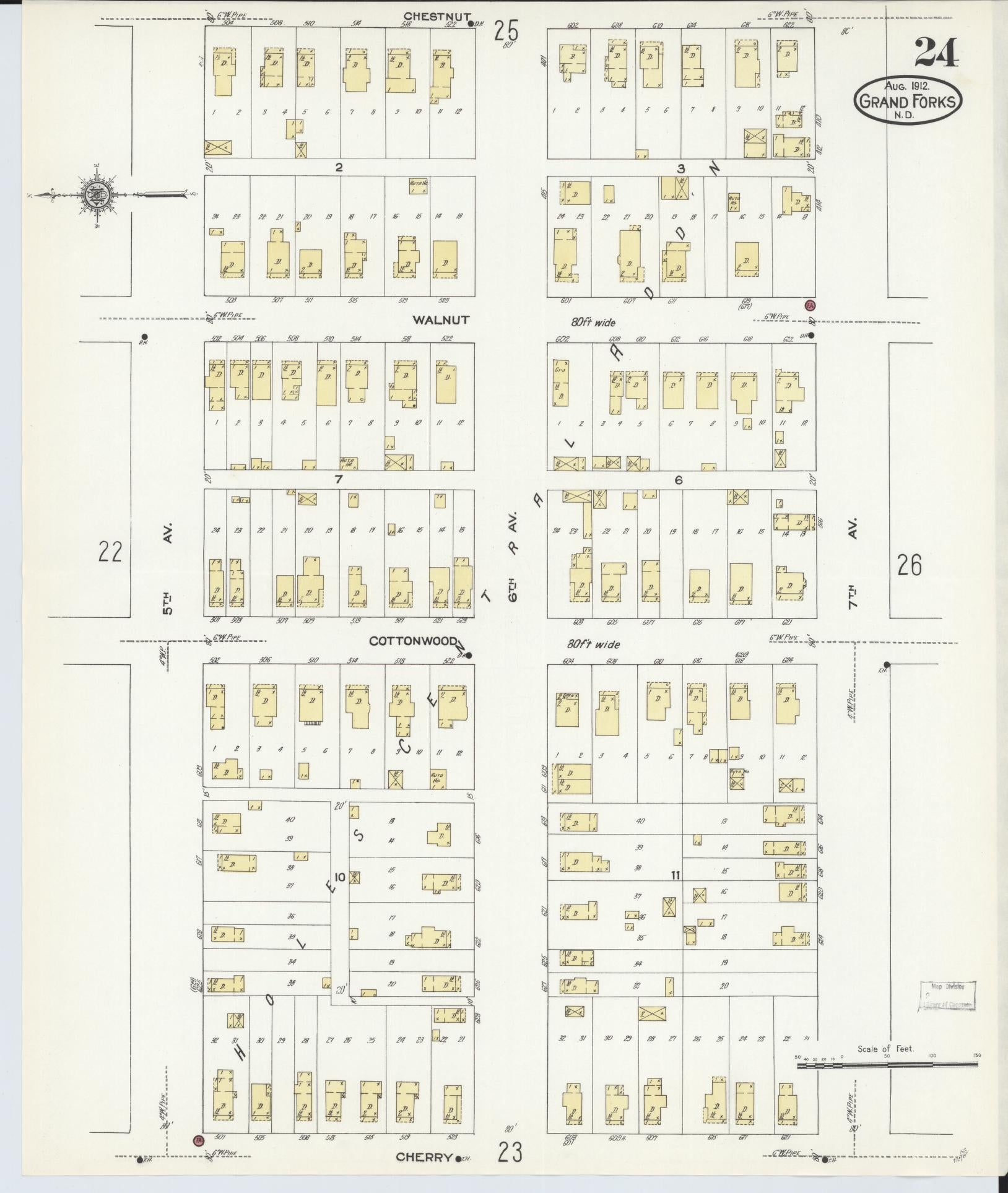 Sanborn Fire Insurance Map from Grand Forks, Grand Forks County, North Dakota (1912), Sheet #0024 - Historic Sanborn Fire Insurance Map Print, vintage old map wall art, antique decor, genealogy gift, North Dakota North Dakota map