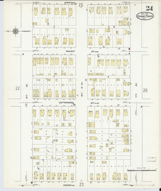 Sanborn Fire Insurance Map from Grand Forks, Grand Forks County, North Dakota (1912), Sheet #0024 - Historic Sanborn Fire Insurance Map Print, vintage old map wall art, antique decor, genealogy gift, North Dakota North Dakota map