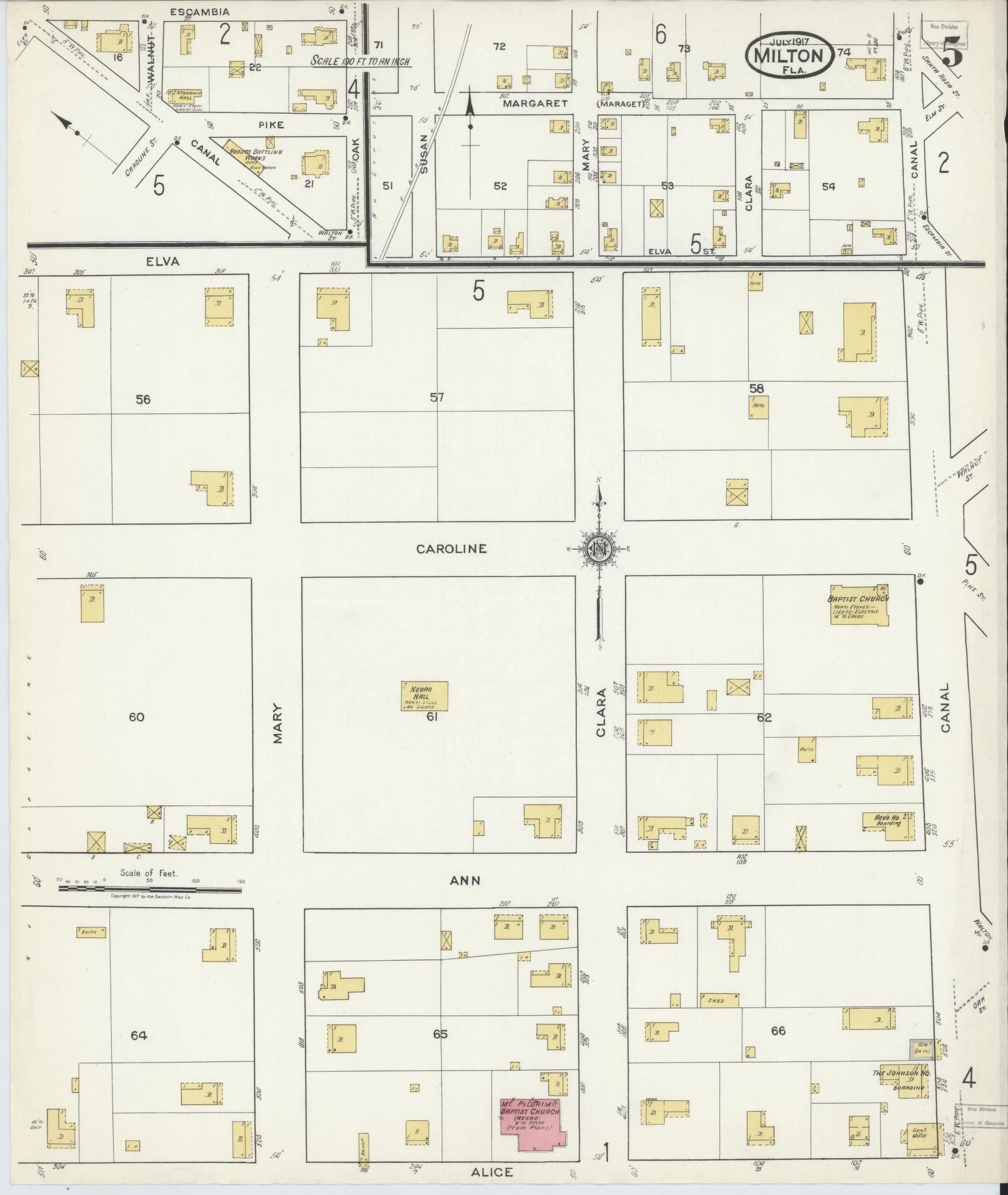 Sanborn Fire Insurance Map from Milton, Santa Rosa County, Florida (1917), Sheet #0005 - Complete Map Set gallery image, historic Sanborn map, vintage wall art, Florida Florida
