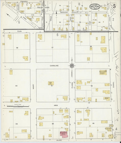 Sanborn Fire Insurance Map from Milton, Santa Rosa County, Florida (1917), Sheet #0005 - Complete Map Set gallery image, historic Sanborn map, vintage wall art, Florida Florida