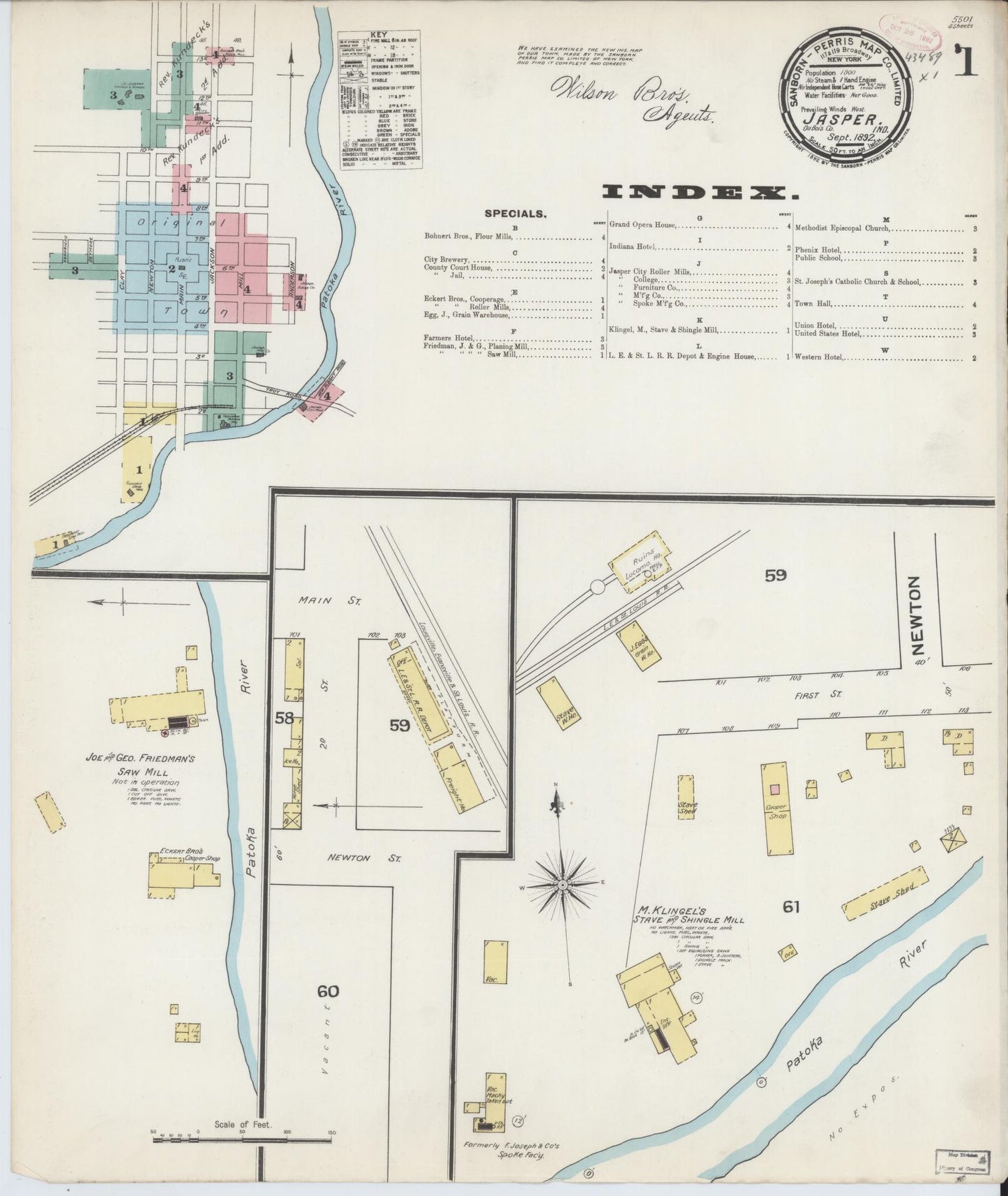 Sanborn Fire Insurance Map from Jasper, Dubois County, Indiana (1892), Sheet #0001 - Complete Map Set gallery image, historic Sanborn map, vintage wall art, Indiana Indiana