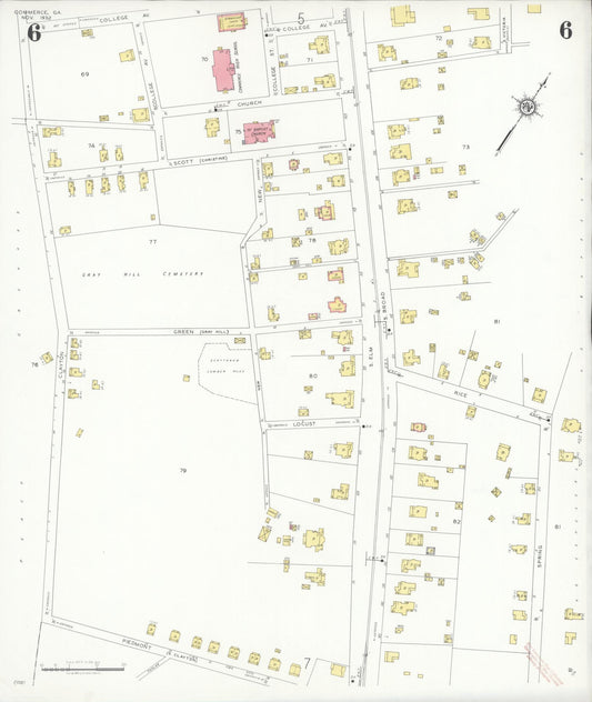 Sanborn Fire Insurance Map from Commerce, Jackson County, Georgia (1932), Sheet #0006 - Historic Sanborn Fire Insurance Map Print, vintage old map wall art, antique decor, genealogy gift, Georgia Georgia map