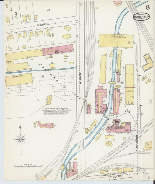 Sanborn Fire Insurance Map from Mansfield, Richland County, Ohio (1892), Sheet #0008 - Historic Sanborn Fire Insurance Map Print, vintage old map wall art, antique decor, genealogy gift, Ohio Ohio map