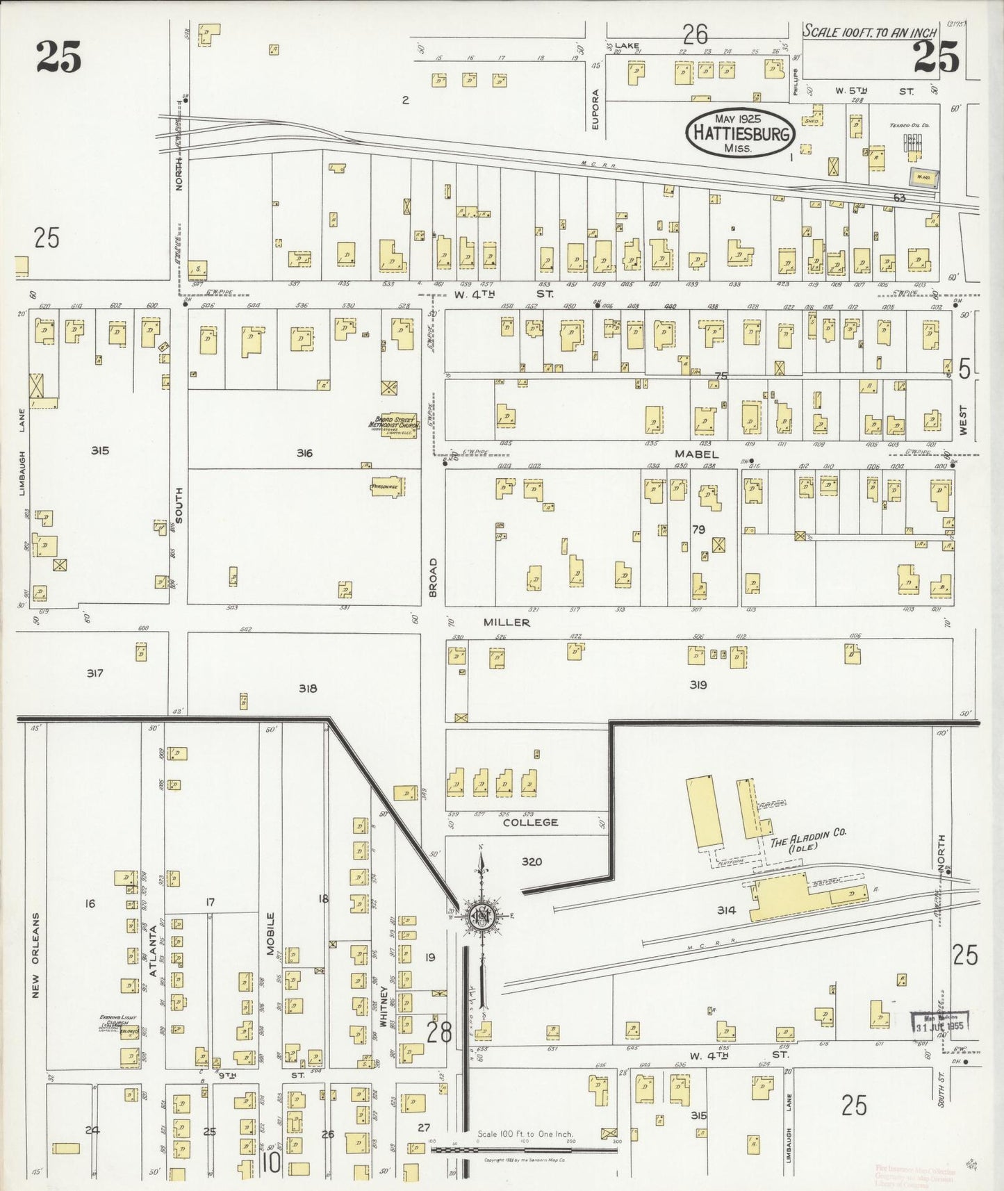 Sanborn Fire Insurance Map from Hattiesburg, Forrest County, Mississippi (1925), Sheet #0025 - Complete Map Set gallery image, historic Sanborn map, vintage wall art, Mississippi Mississippi