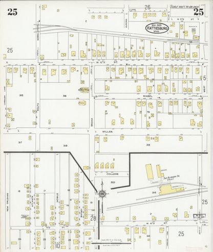 Sanborn Fire Insurance Map from Hattiesburg, Forrest County, Mississippi (1925), Sheet #0025 - Complete Map Set gallery image, historic Sanborn map, vintage wall art, Mississippi Mississippi