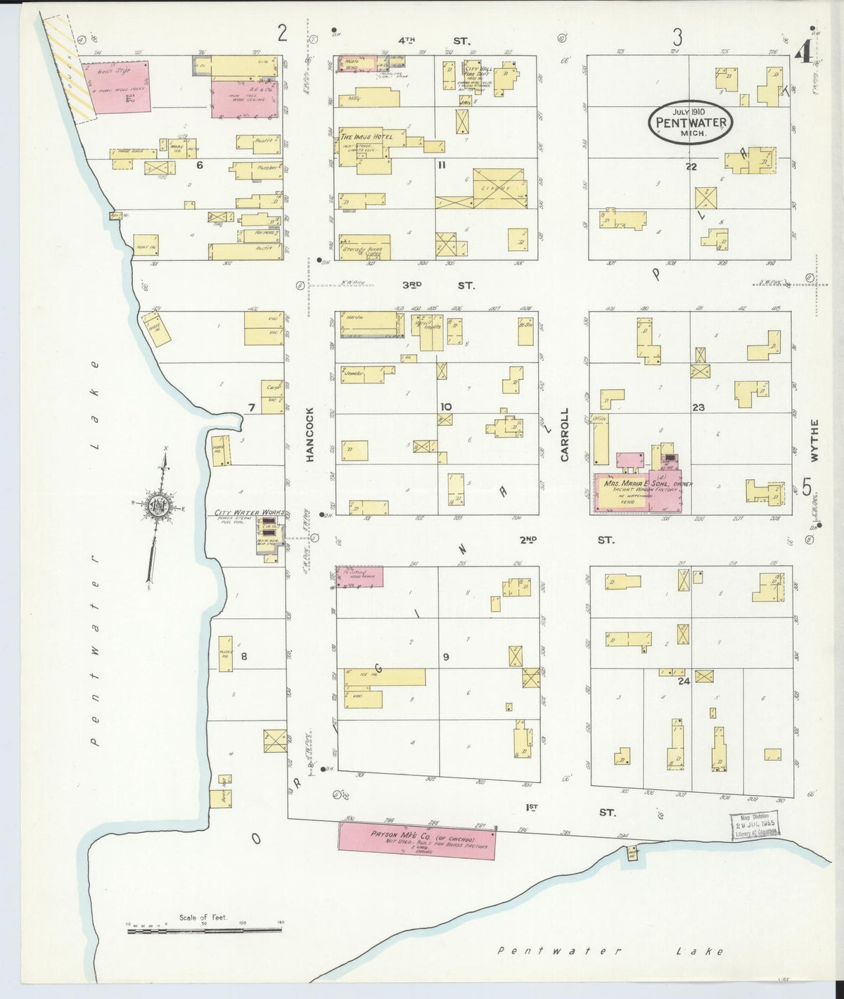 Sanborn Fire Insurance Map from Pentwater, Oceana County, Michigan (1910), Sheet #0004 - Historic Sanborn Fire Insurance Map Print, vintage old map wall art, antique decor, genealogy gift, Michigan Michigan map