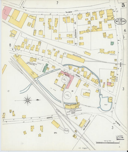 Sanborn Fire Insurance Map from Milford, Worcester County, Massachusetts (1903), Sheet #0005 - Historic Sanborn Fire Insurance Map Print, vintage old map wall art, antique decor, genealogy gift, Massachusetts Massachusetts map