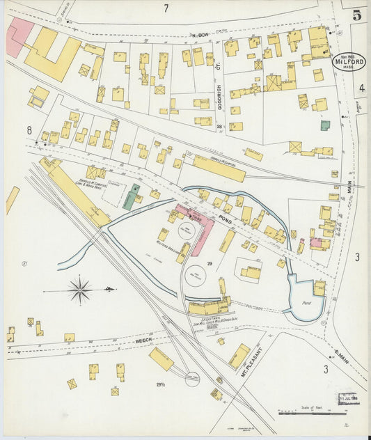 Sanborn Fire Insurance Map from Milford, Worcester County, Massachusetts (1903), Sheet #0005 - Historic Sanborn Fire Insurance Map Print, vintage old map wall art, antique decor, genealogy gift, Massachusetts Massachusetts map