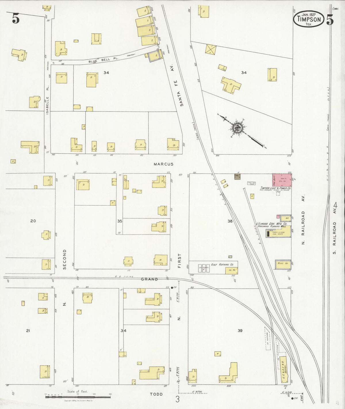 Sanborn Fire Insurance Map from Timpson, Shelby County, Texas (1927), Sheet #0005 - Historic Sanborn Fire Insurance Map Print, vintage old map wall art, antique decor, genealogy gift, Texas Texas map