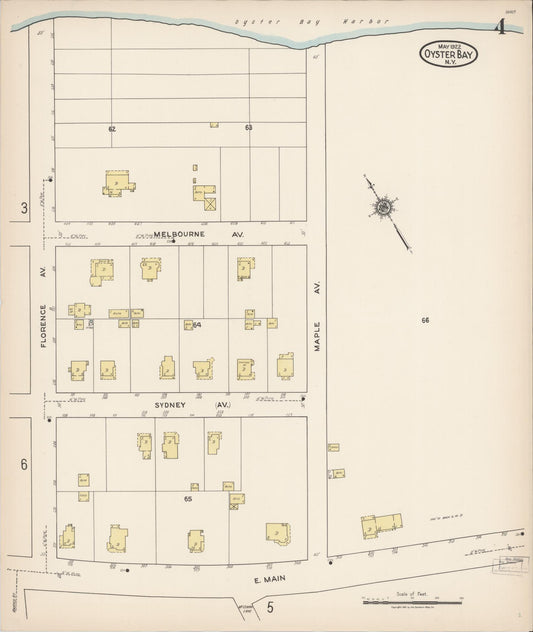 Sanborn Fire Insurance Map from Oyster Bay, Nassau County, New York (1922), Sheet #0004 - Historic Sanborn Fire Insurance Map Print, vintage old map wall art, antique decor, genealogy gift, New York New York map