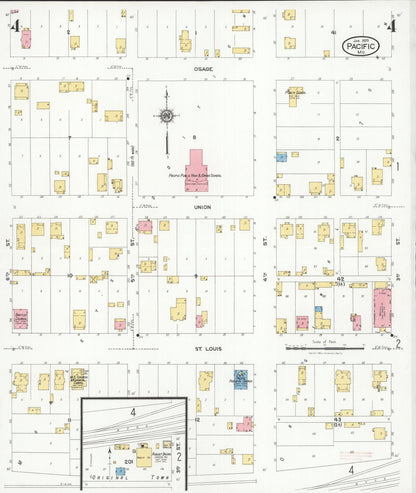 Sanborn Fire Insurance Map from Pacific, Franklin County, Missouri (1929), Sheet #0004 - Historic Sanborn Fire Insurance Map Print, vintage old map wall art, antique decor, genealogy gift, Missouri Missouri map