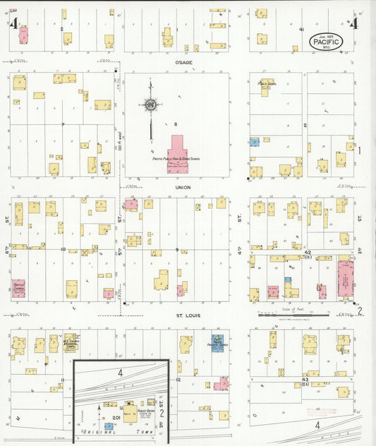 Sanborn Fire Insurance Map from Pacific, Franklin County, Missouri (1929), Sheet #0004 - Historic Sanborn Fire Insurance Map Print, vintage old map wall art, antique decor, genealogy gift, Missouri Missouri map