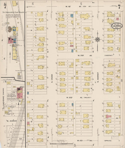 Sanborn Fire Insurance Map from Caldwell, Sumner County, Kansas (1922), Sheet #0007 - Complete Map Set gallery image, historic Sanborn map, vintage wall art, Kansas Kansas