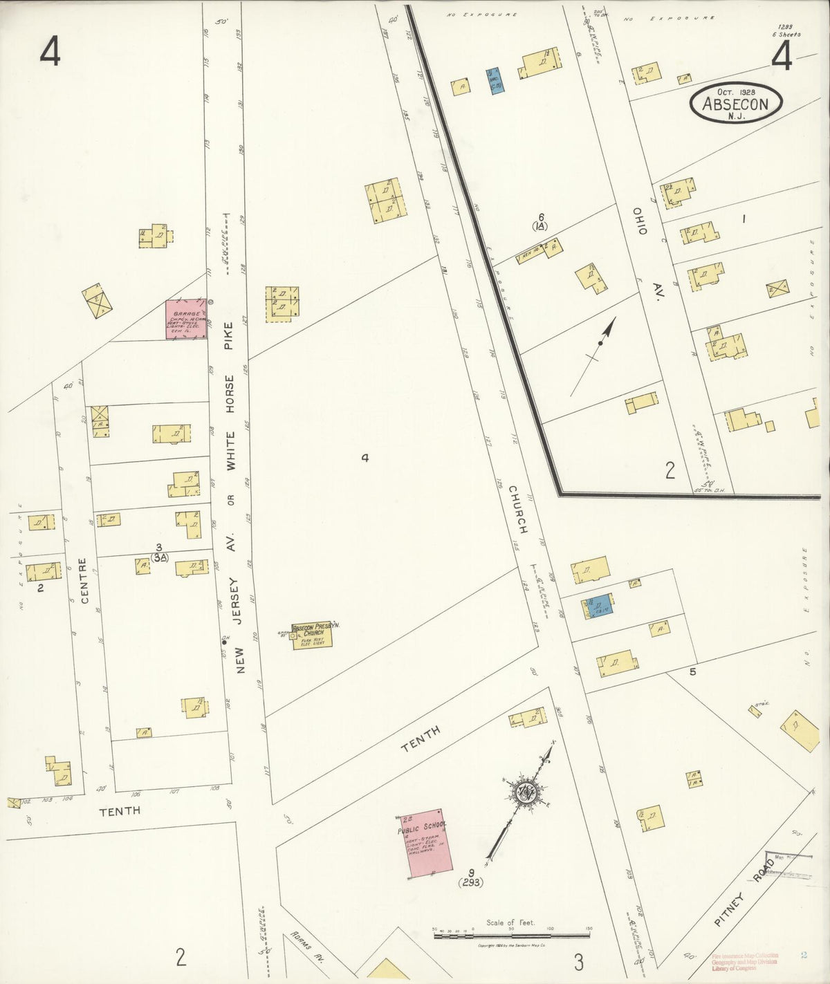 Sanborn Fire Insurance Map from Absecon, Atlantic County, New Jersey (1923), Sheet #0004 - Historic Sanborn Fire Insurance Map Print, vintage old map wall art, antique decor, genealogy gift, New Jersey New Jersey map