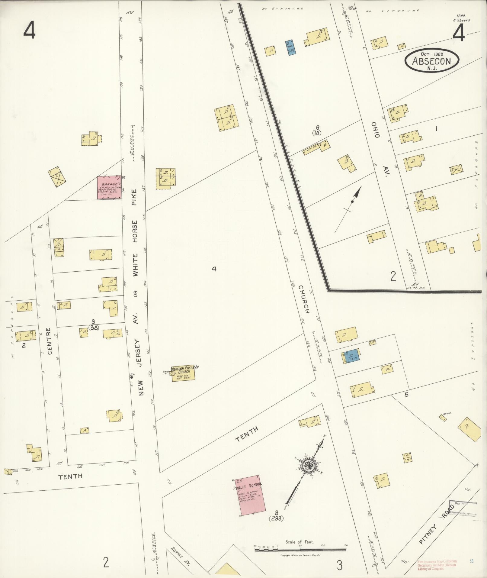 Sanborn Fire Insurance Map from Absecon, Atlantic County, New Jersey (1923), Sheet #0004 - Historic Sanborn Fire Insurance Map Print, vintage old map wall art, antique decor, genealogy gift, New Jersey New Jersey map