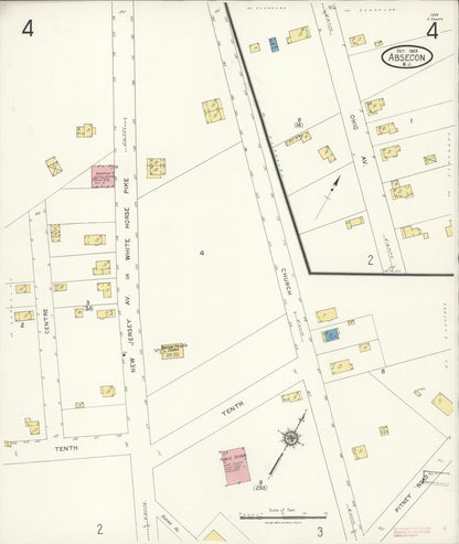 Sanborn Fire Insurance Map from Absecon, Atlantic County, New Jersey (1923), Sheet #0004 - Historic Sanborn Fire Insurance Map Print, vintage old map wall art, antique decor, genealogy gift, New Jersey New Jersey map
