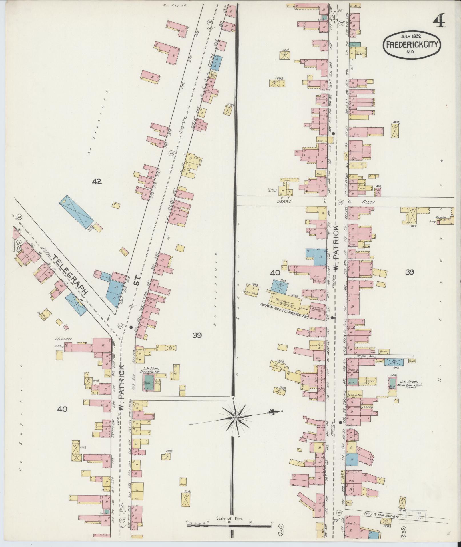 Frederick, Maryland - 1892 - Sanborn Fire Insurance Map, Sheet #0004 - Historic Sanborn Fire Insurance Map Print, Frederick Maryland 1892 0004 vintage old map wall art