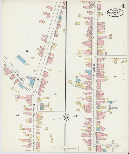 Frederick, Maryland - 1892 - Sanborn Fire Insurance Map, Sheet #0004 - Historic Sanborn Fire Insurance Map Print, Frederick Maryland 1892 0004 vintage old map wall art