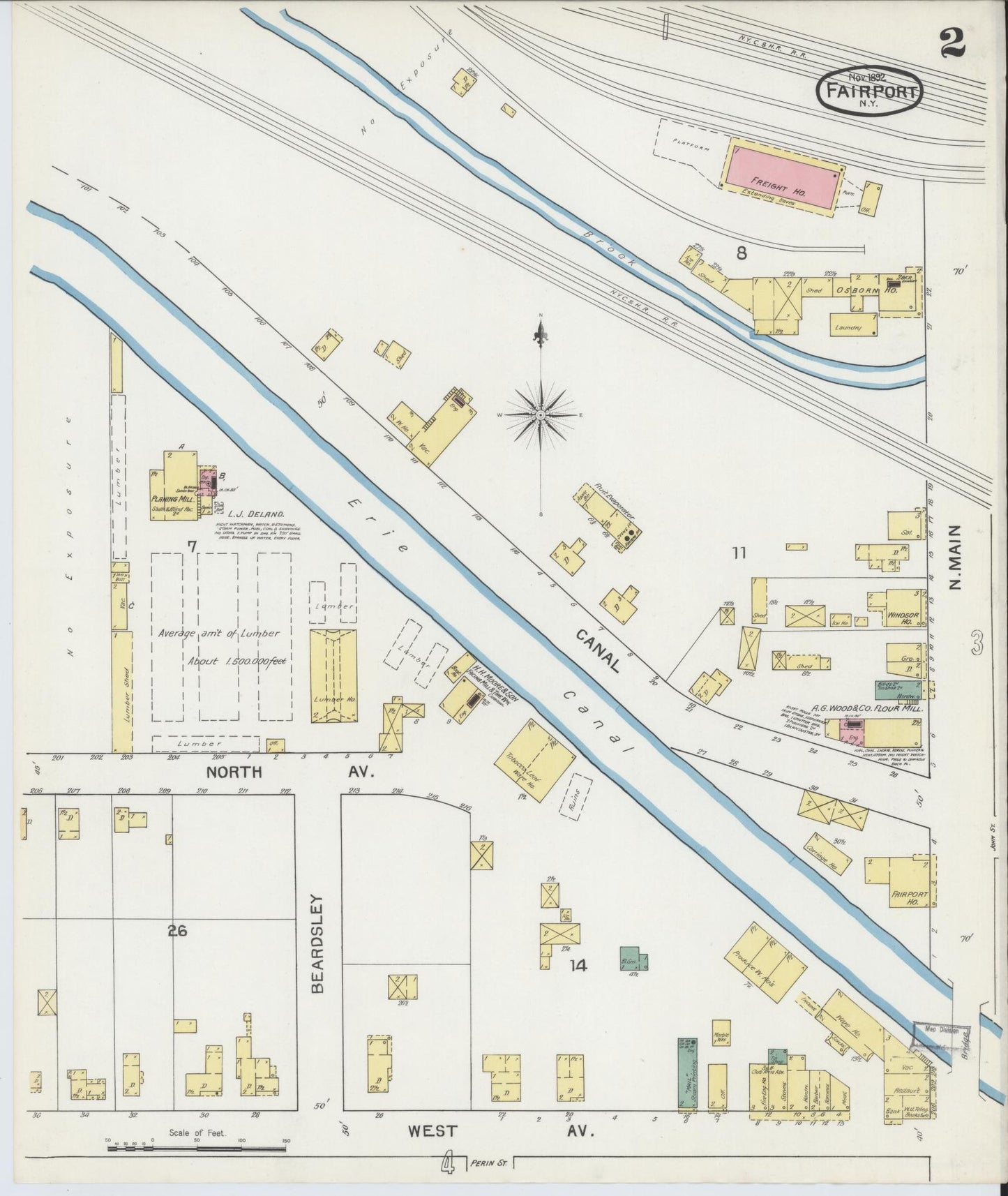 Sanborn Fire Insurance Map from Fairport, Monroe County, New York (1892), Sheet #0002 - Complete Map Set gallery image, historic Sanborn map, vintage wall art, New York New York