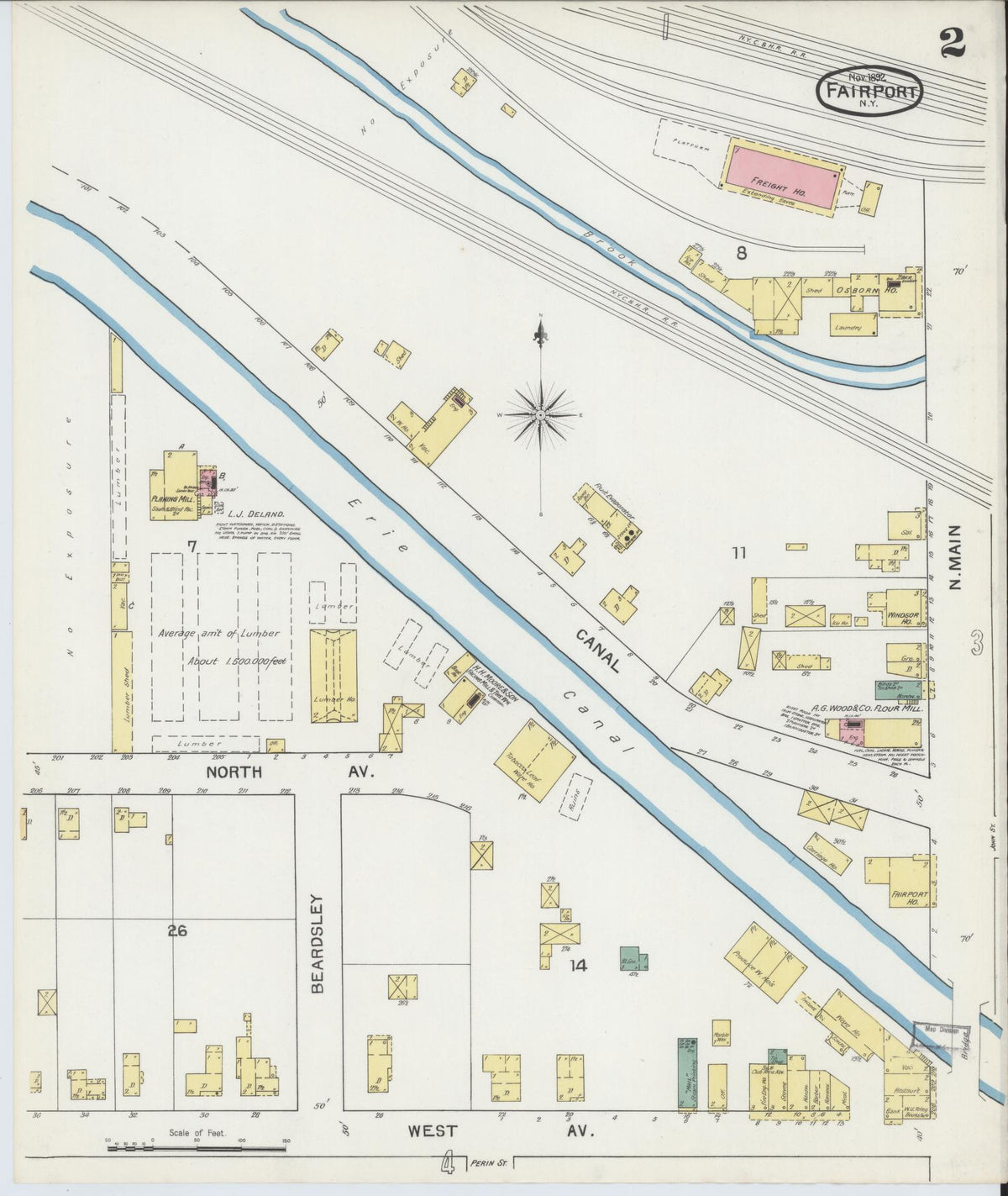 Sanborn Fire Insurance Map from Fairport, Monroe County, New York (1892), Sheet #0002 - Complete Map Set gallery image, historic Sanborn map, vintage wall art, New York New York