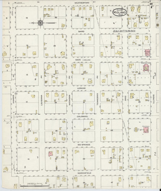Sanborn Fire Insurance Map from Midland, Midland County, Texas (1914), Sheet #0007 - Historic Sanborn Fire Insurance Map Print, vintage old map wall art, antique decor, genealogy gift, Texas Texas map
