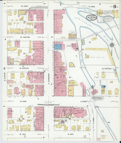 Sanborn Fire Insurance Map from Albion, Calhoun County, Michigan (1918), Sheet #0009 - Historic Sanborn Fire Insurance Map Print, vintage old map wall art, antique decor, genealogy gift, Michigan Michigan map