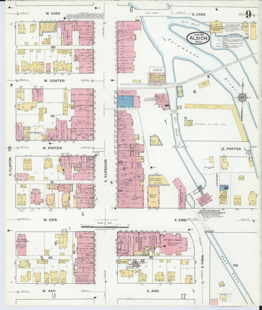 Sanborn Fire Insurance Map from Albion, Calhoun County, Michigan (1918), Sheet #0009 - Historic Sanborn Fire Insurance Map Print, vintage old map wall art, antique decor, genealogy gift, Michigan Michigan map